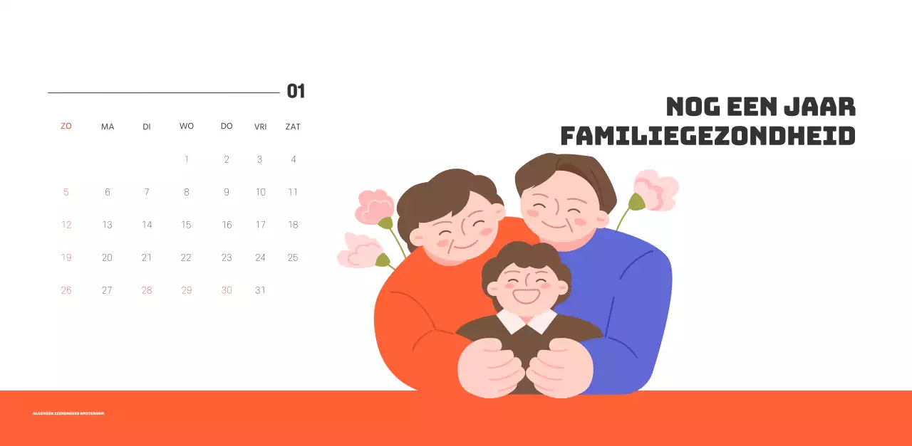 Een feestelijk ziekenhuis met illustraties met gezondheids- en gezinsthema's en kleurrijke accenten
