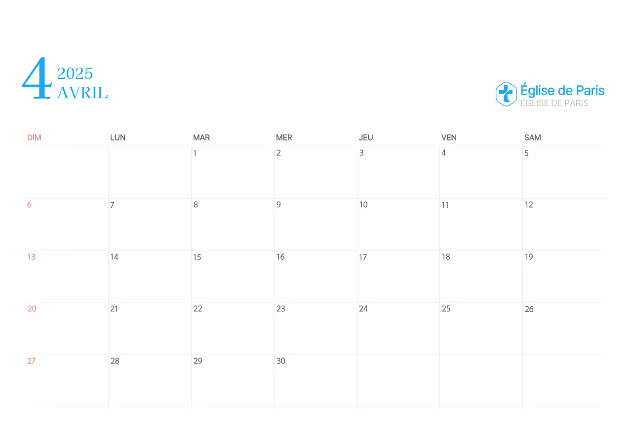 Calendrier d'église moderne bleu