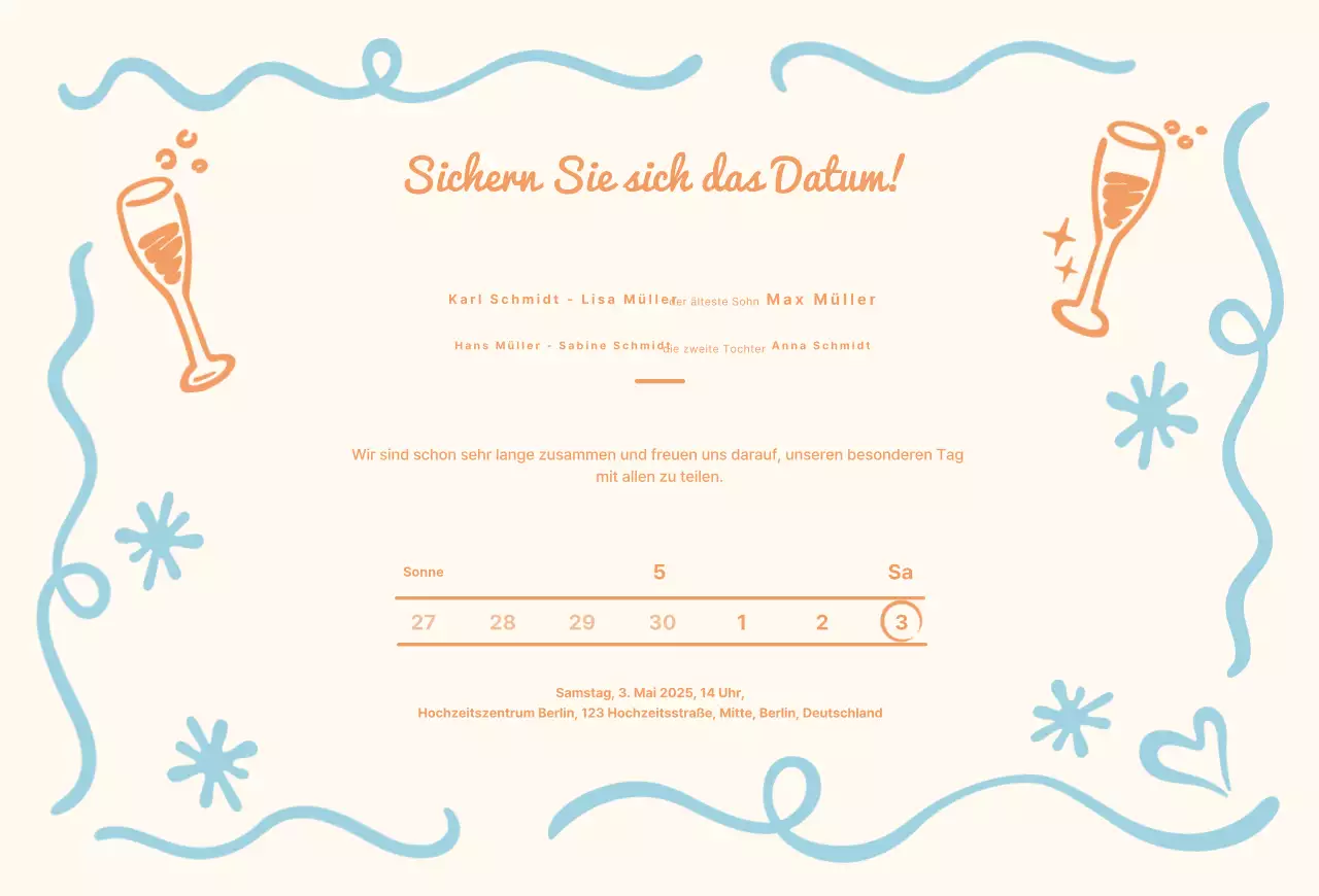 Hübsche Hochzeitseinladung in Hellblau