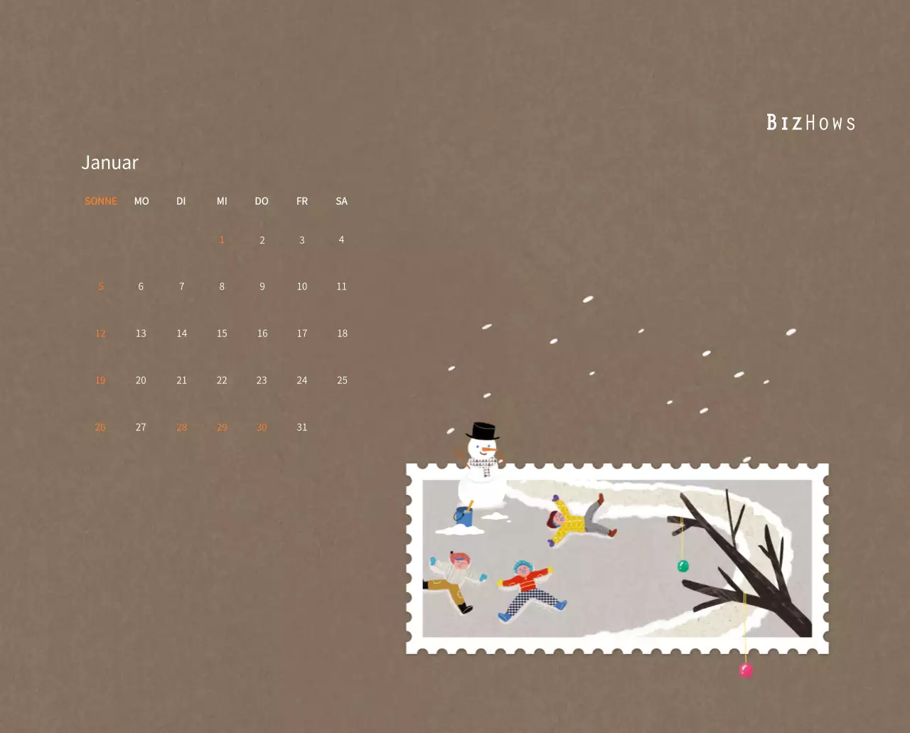 Neujahrskalender mit warmen Illustrationen