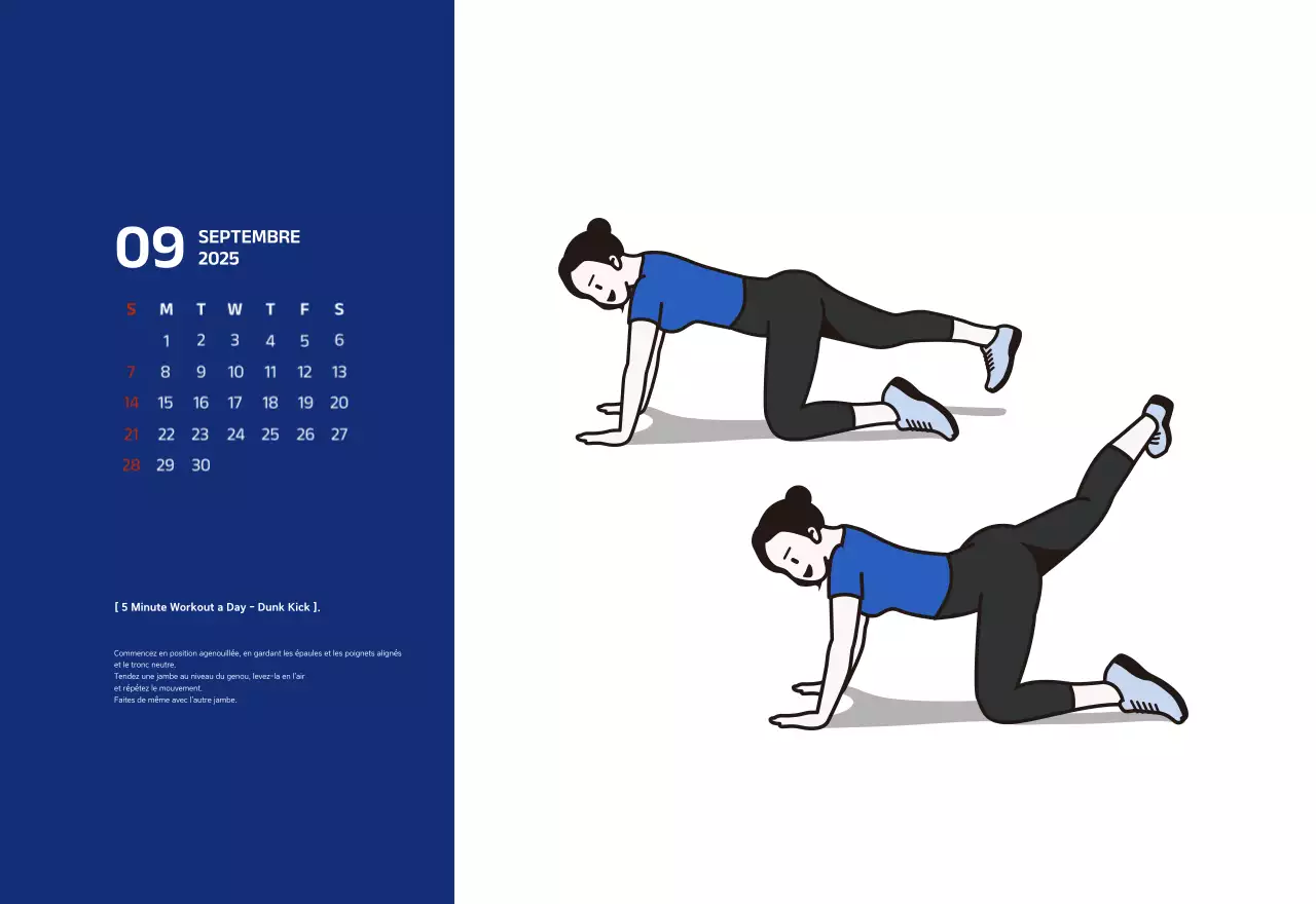 Calendrier simple avec des illustrations bleues et épurées