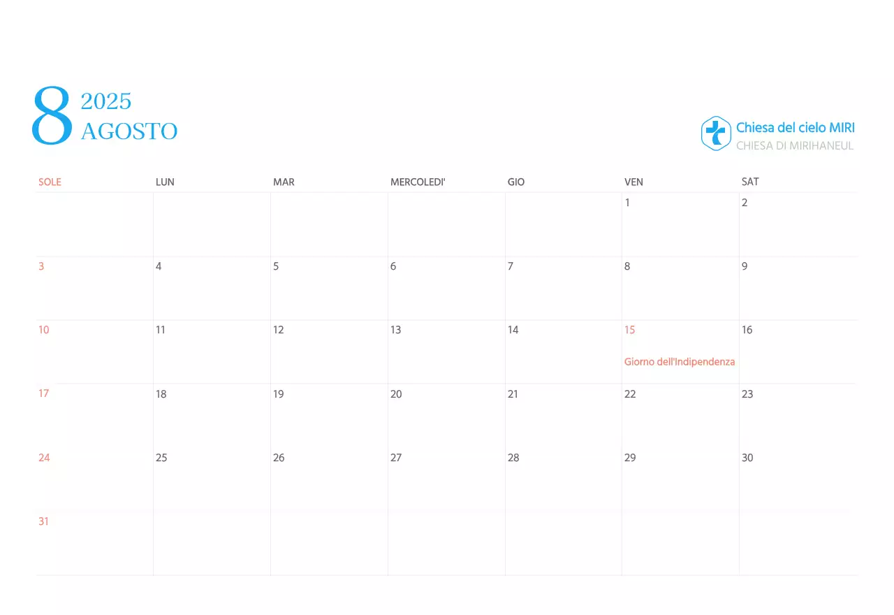Calendario ecclesiastico blu di concezione moderna