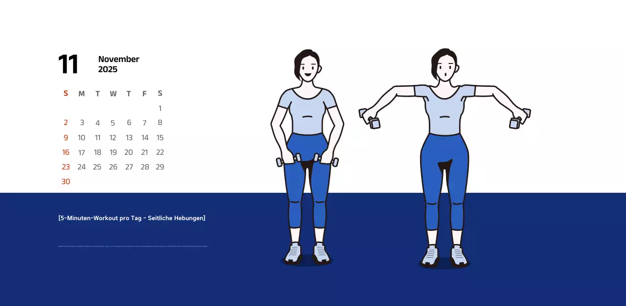 Einfacher Kalender mit blauen, klaren Illustrationen