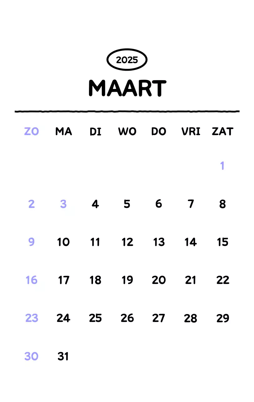 Geïllustreerde kalender met een mooie lijnstijl