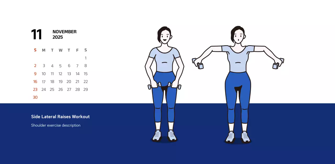 Simple calendar with blue, clean illustrations