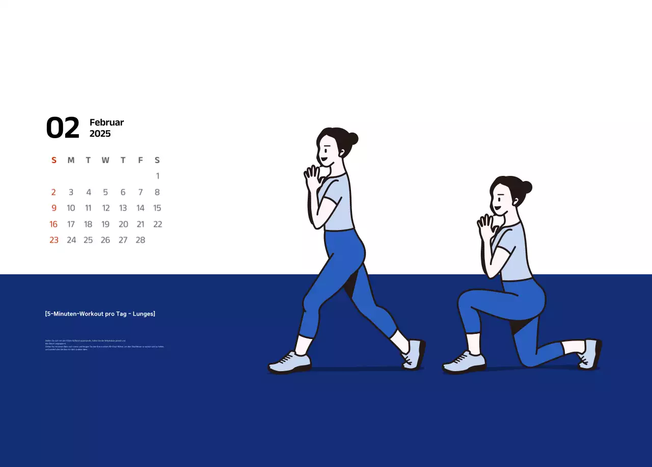 Einfacher Kalender mit blauen, klaren Illustrationen