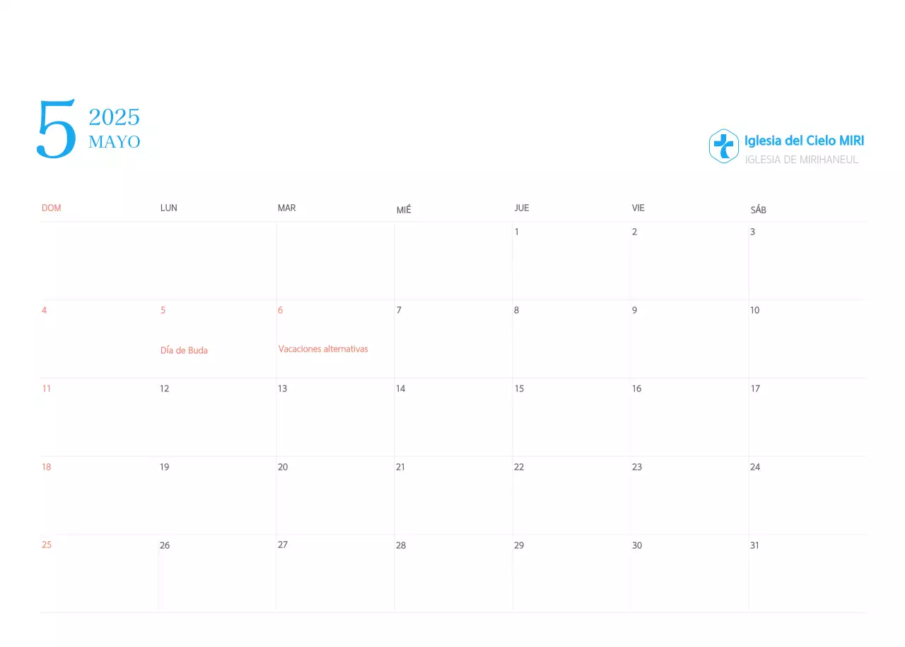 Calendario eclesiástico azul de concepto moderno