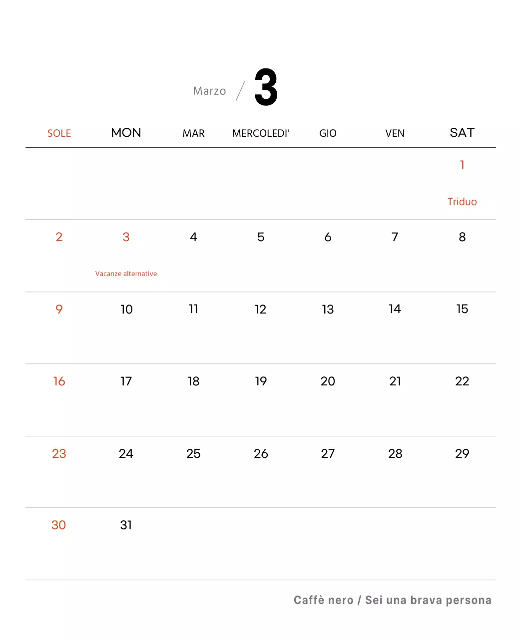 Semplice calendario da tavolo con foto di caffè per bar nei toni del bianco