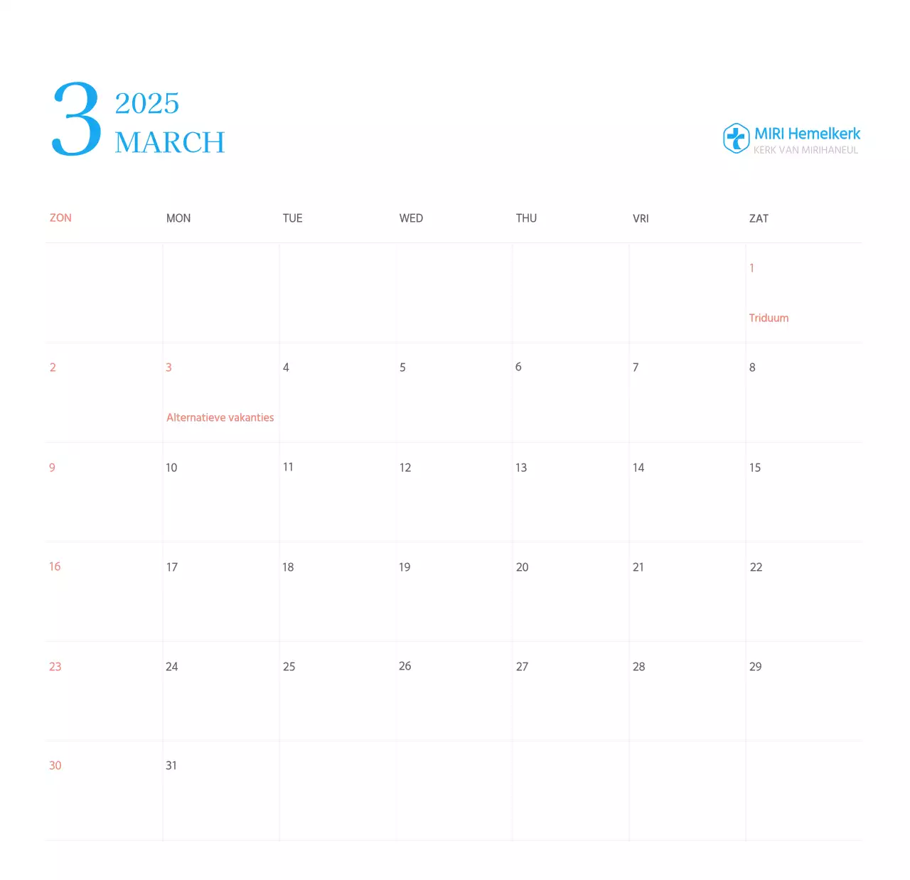 Blauw modern concept kerkkalender