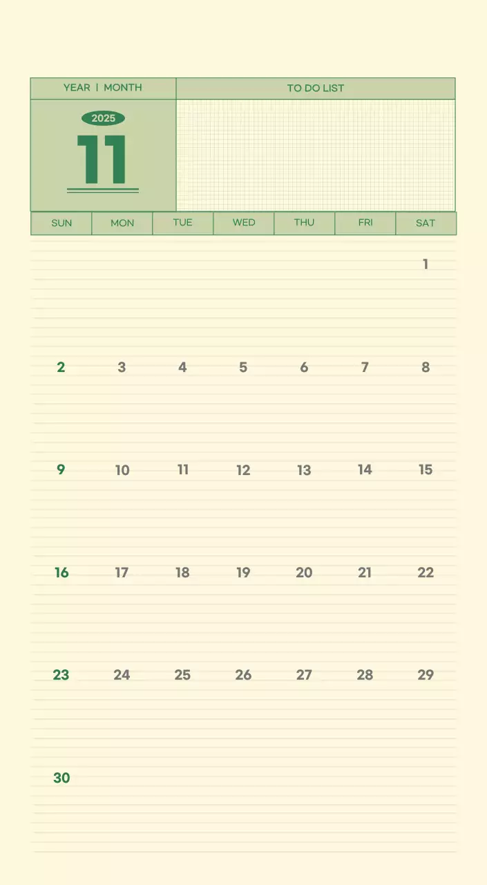 SAT D-Day Notepad Concept Wall Calendar in Green and Light Yellow