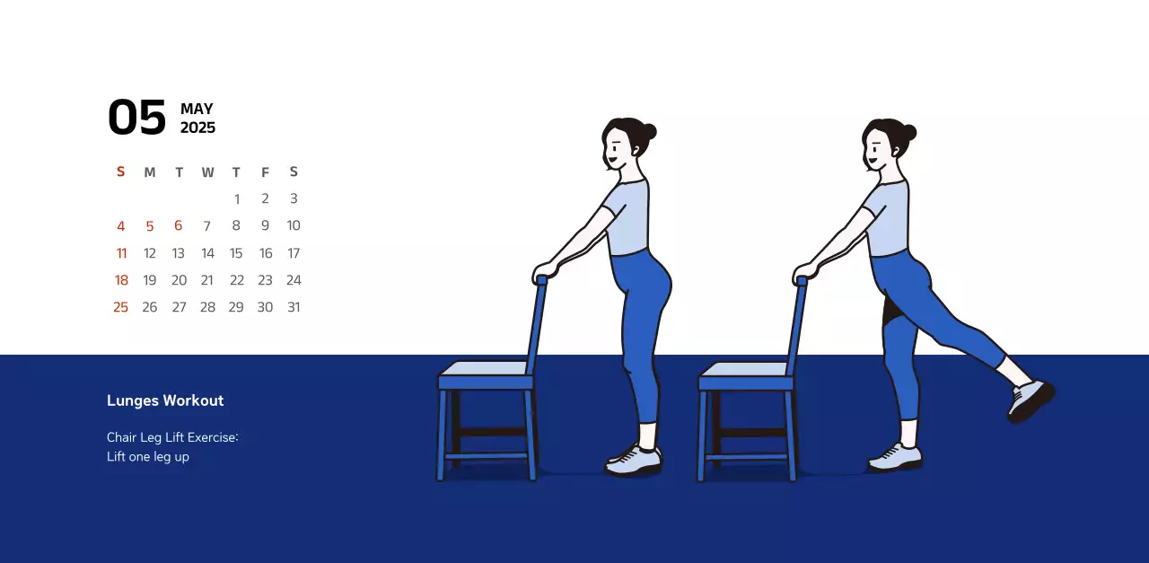 Simple calendar with blue, clean illustrations