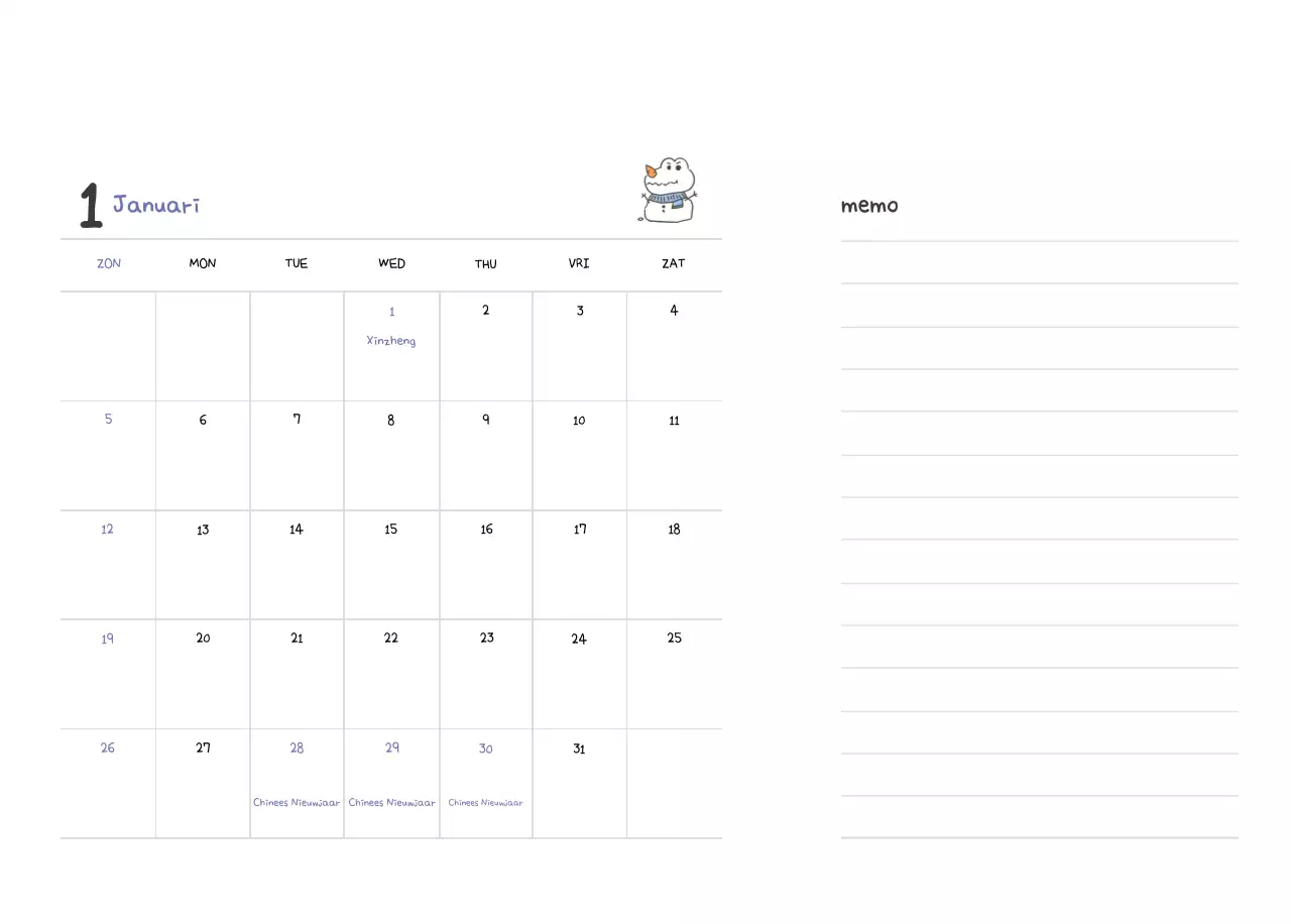 Een kalender met een schattig Ago-illustratieconcept