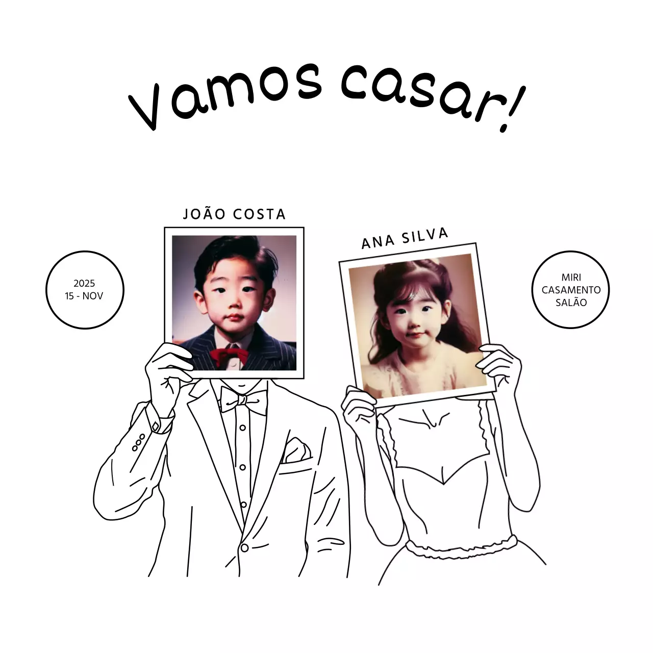 Foto de infância convite de casamento simples em preto