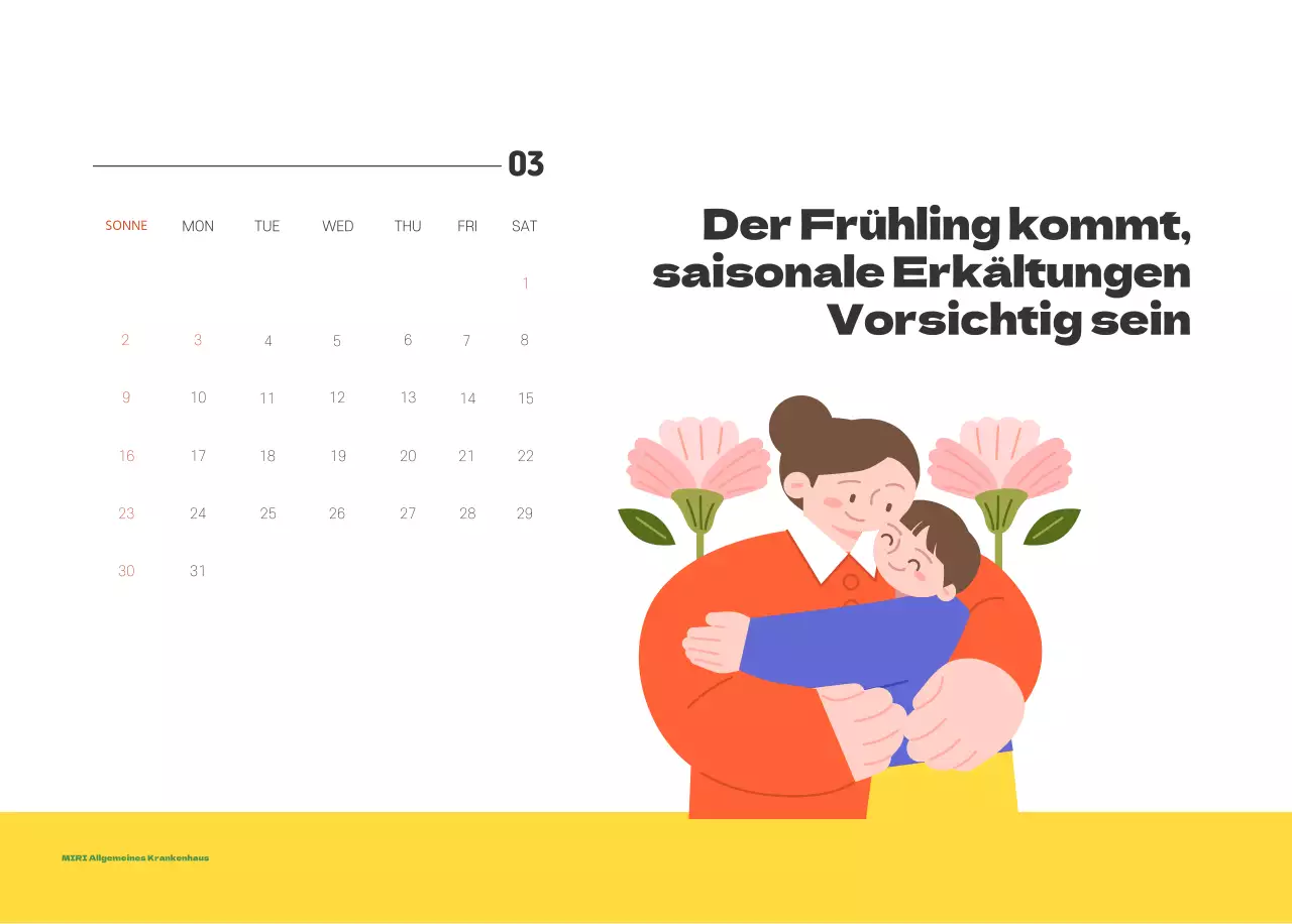 Ein festliches Krankenhaus mit Illustrationen zum Thema Gesundheit und Familie und farbenfrohen Akzenten
