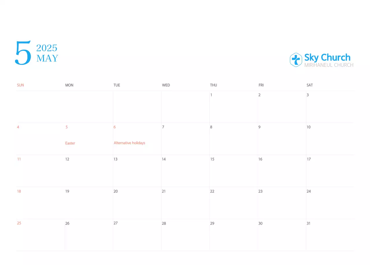 Blue modern concept church calendar