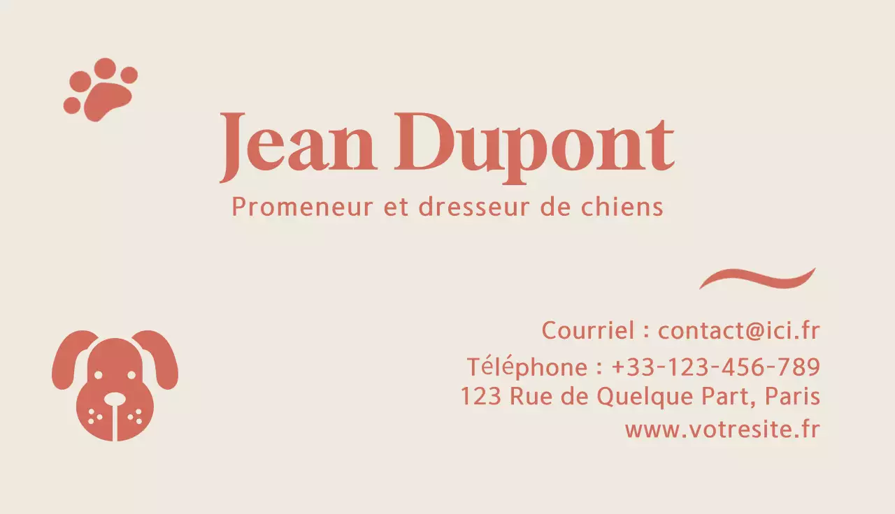 carte de visite chien simple beige