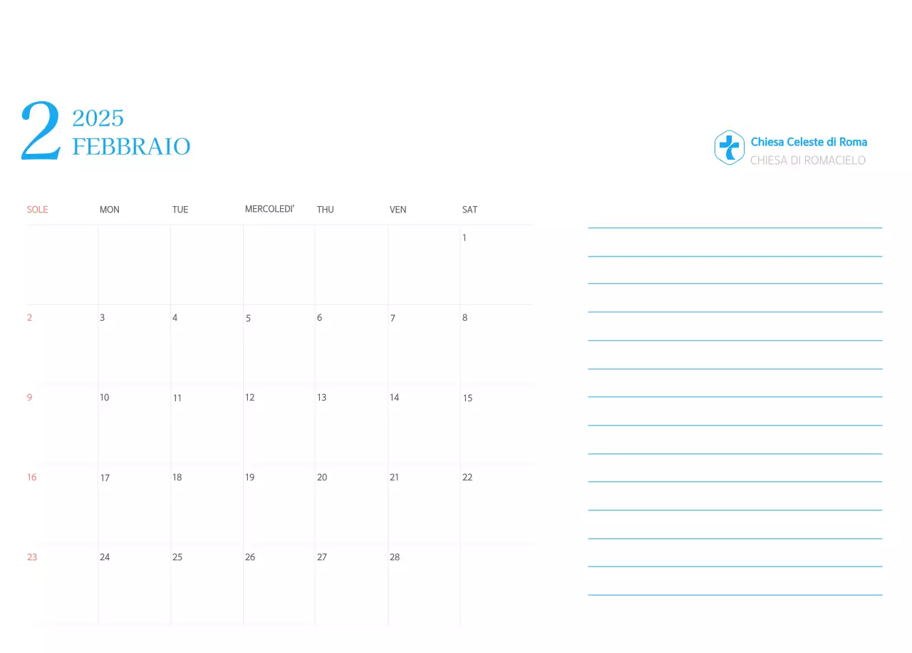 Calendario ecclesiastico blu di concezione moderna