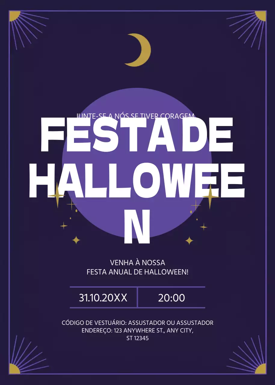 convite de Halloween retro roxo