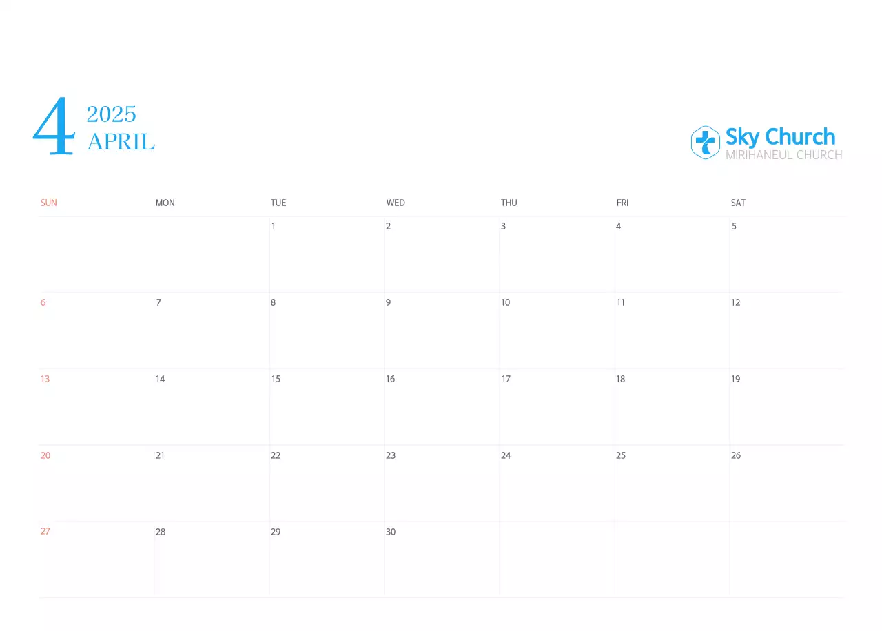 Blue modern concept church calendar