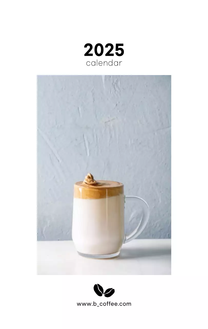 ホワイトトーンのシンプルなコーヒー写真カフェ用卓上カレンダー
