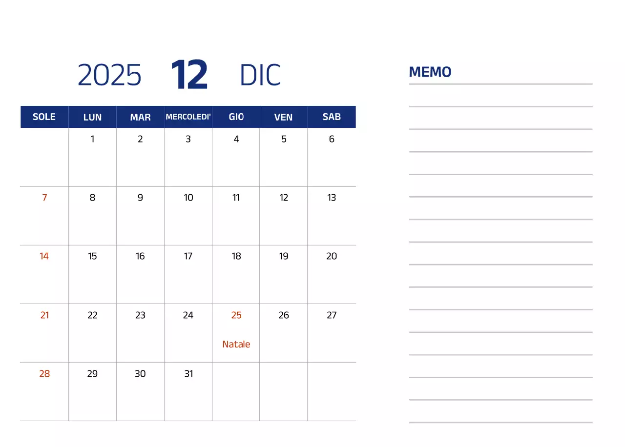 Calendario semplice con illustrazioni blu e pulite