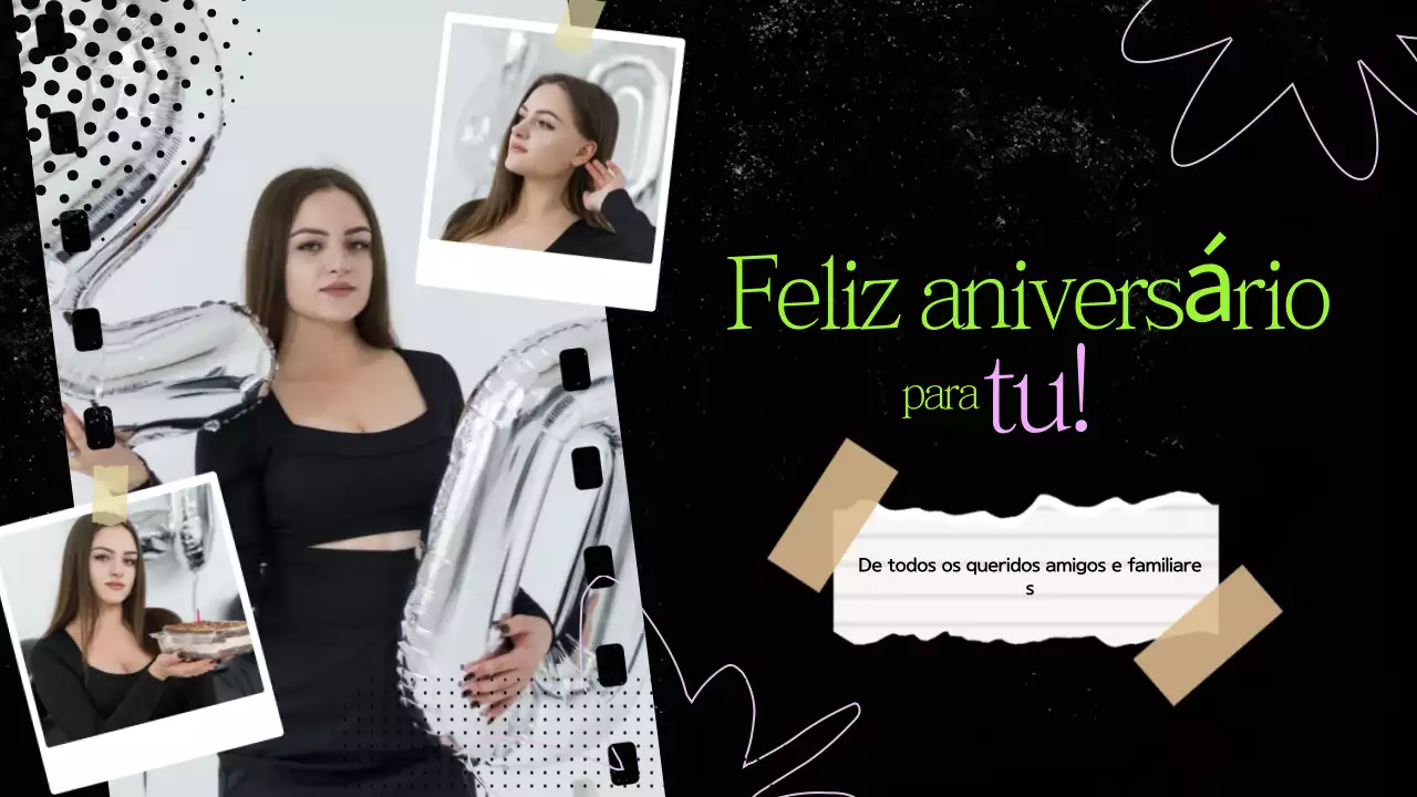Apresentação de aniversário com colagem de papel preto e verde