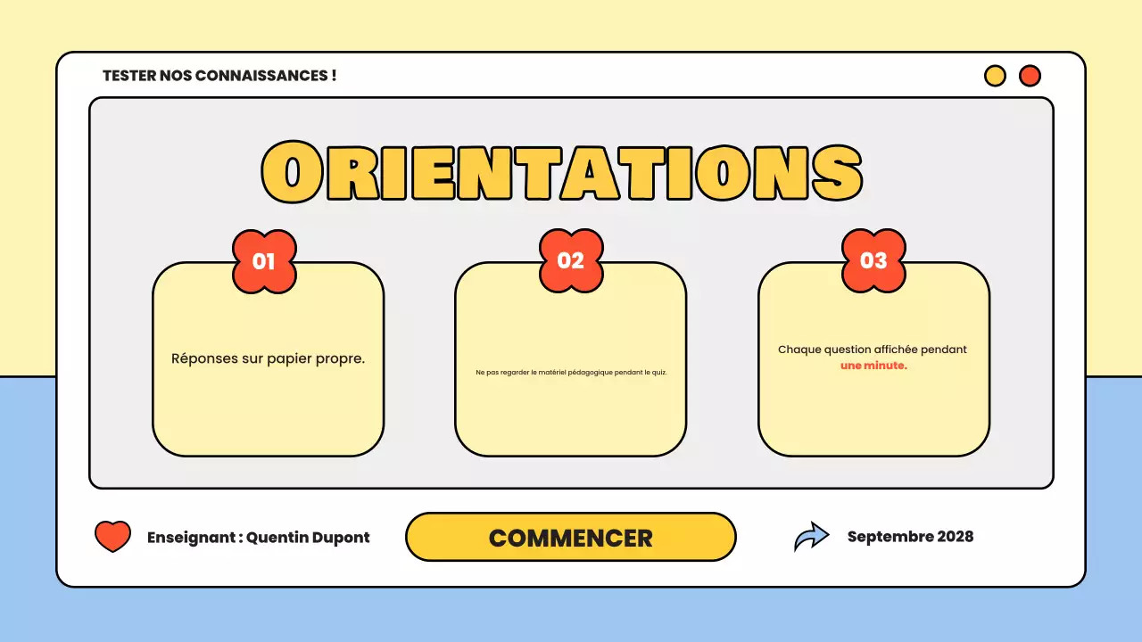 matériel d'étude pour le quiz minimal jaune