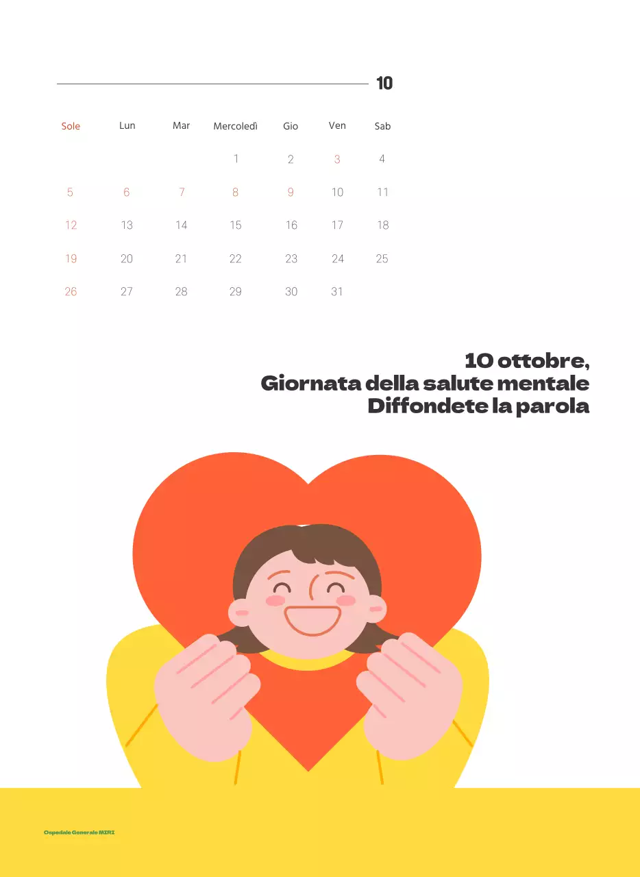 Un ospedale festivo con illustrazioni a tema salute e famiglia e accenti colorati