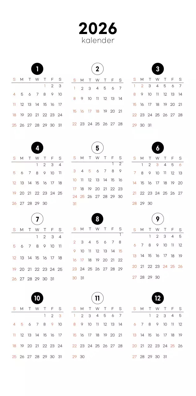 Minimalistische koffiekalender