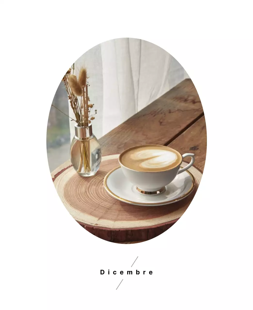 Semplice calendario da tavolo con foto di caffè per bar nei toni del bianco