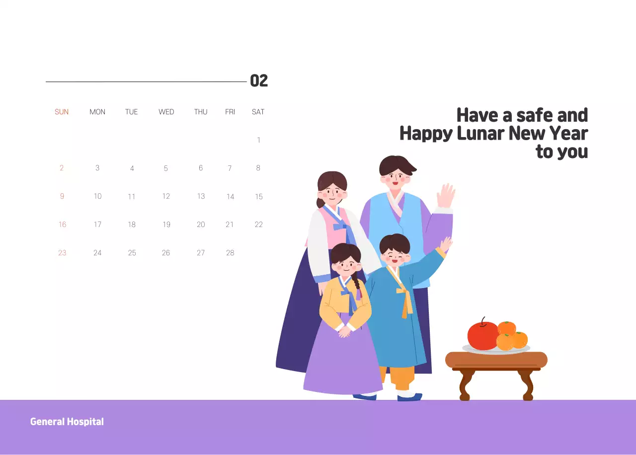 A holiday hospital with health and family themed illustrations and colorful accents