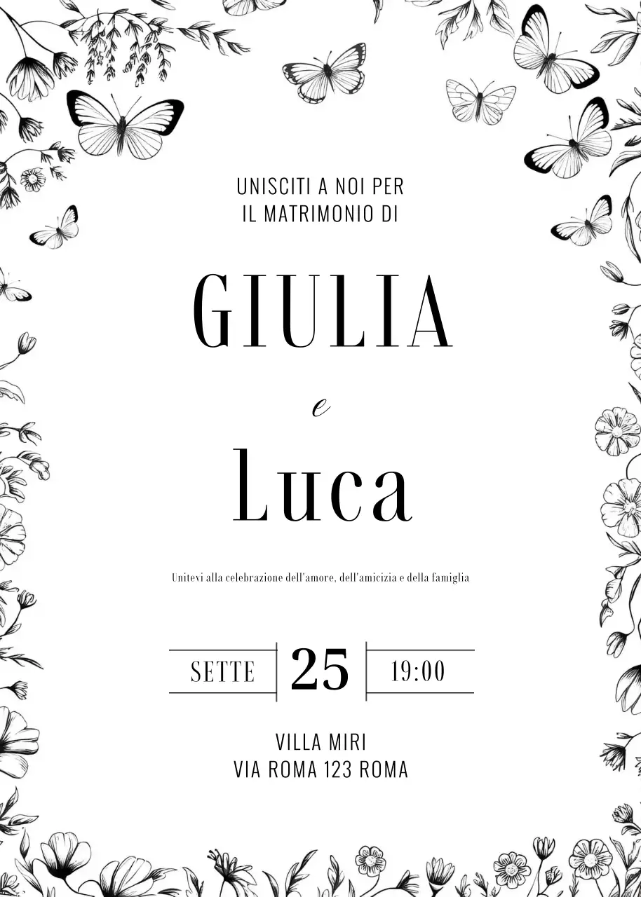 Invito di nozze bianco nero stile elegante