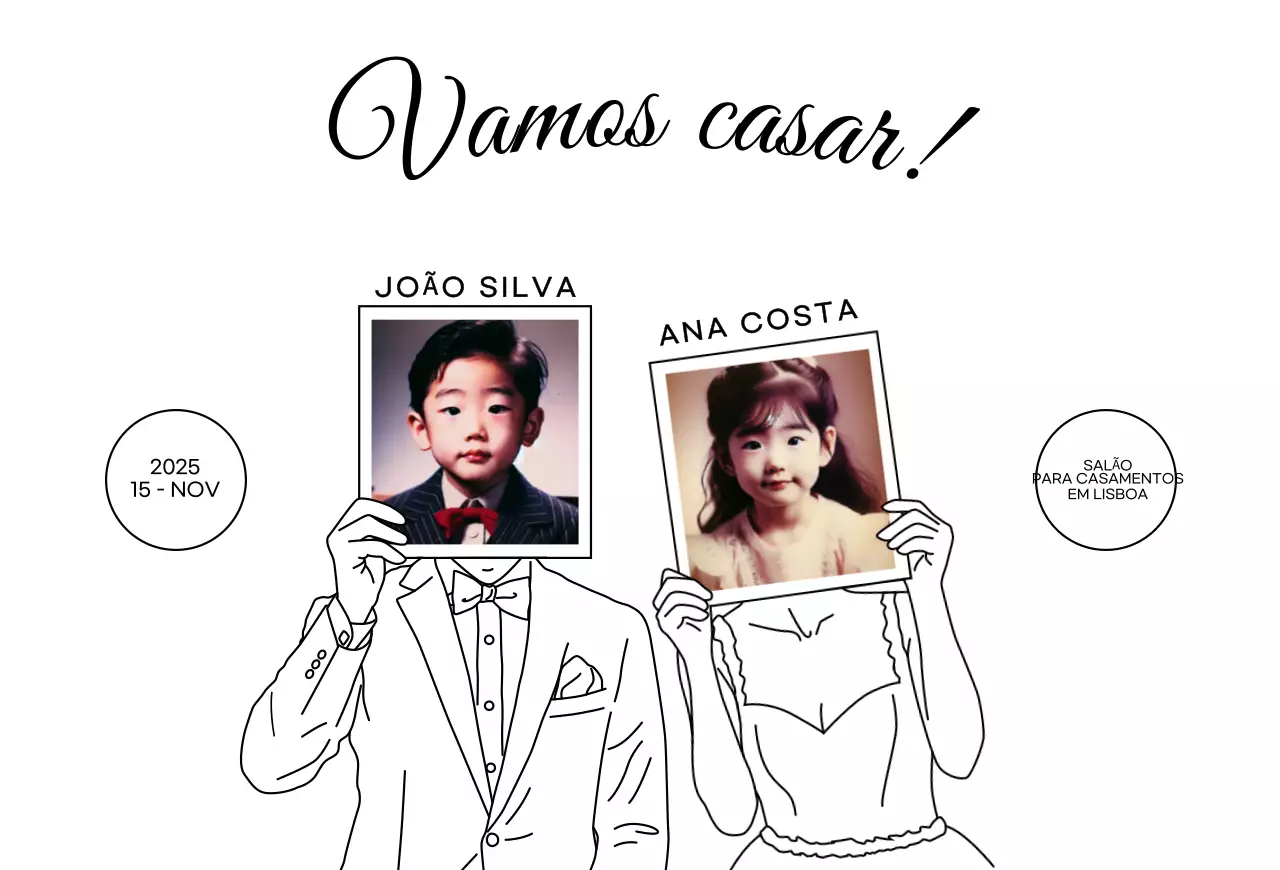 Foto de infância convite de casamento simples em preto