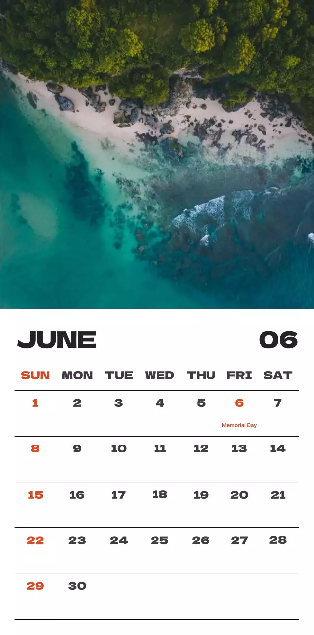 Sky photo clean calendar