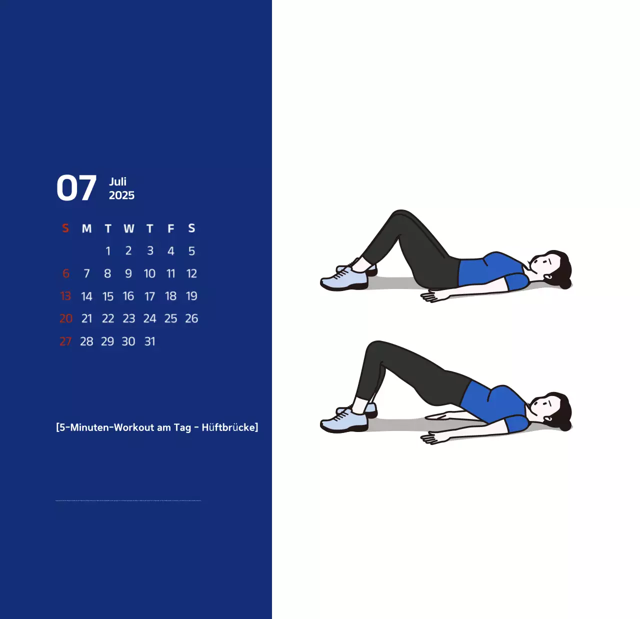 Einfacher Kalender mit blauen, klaren Illustrationen