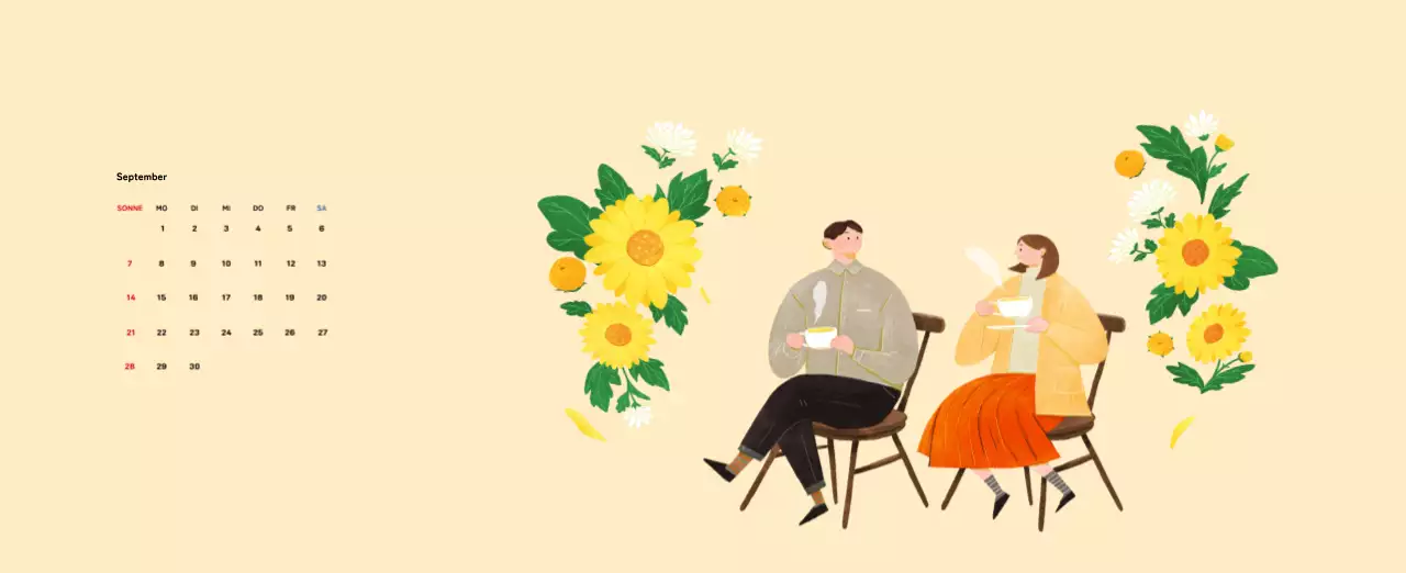 Neujahrskalender mit warmen Illustrationen