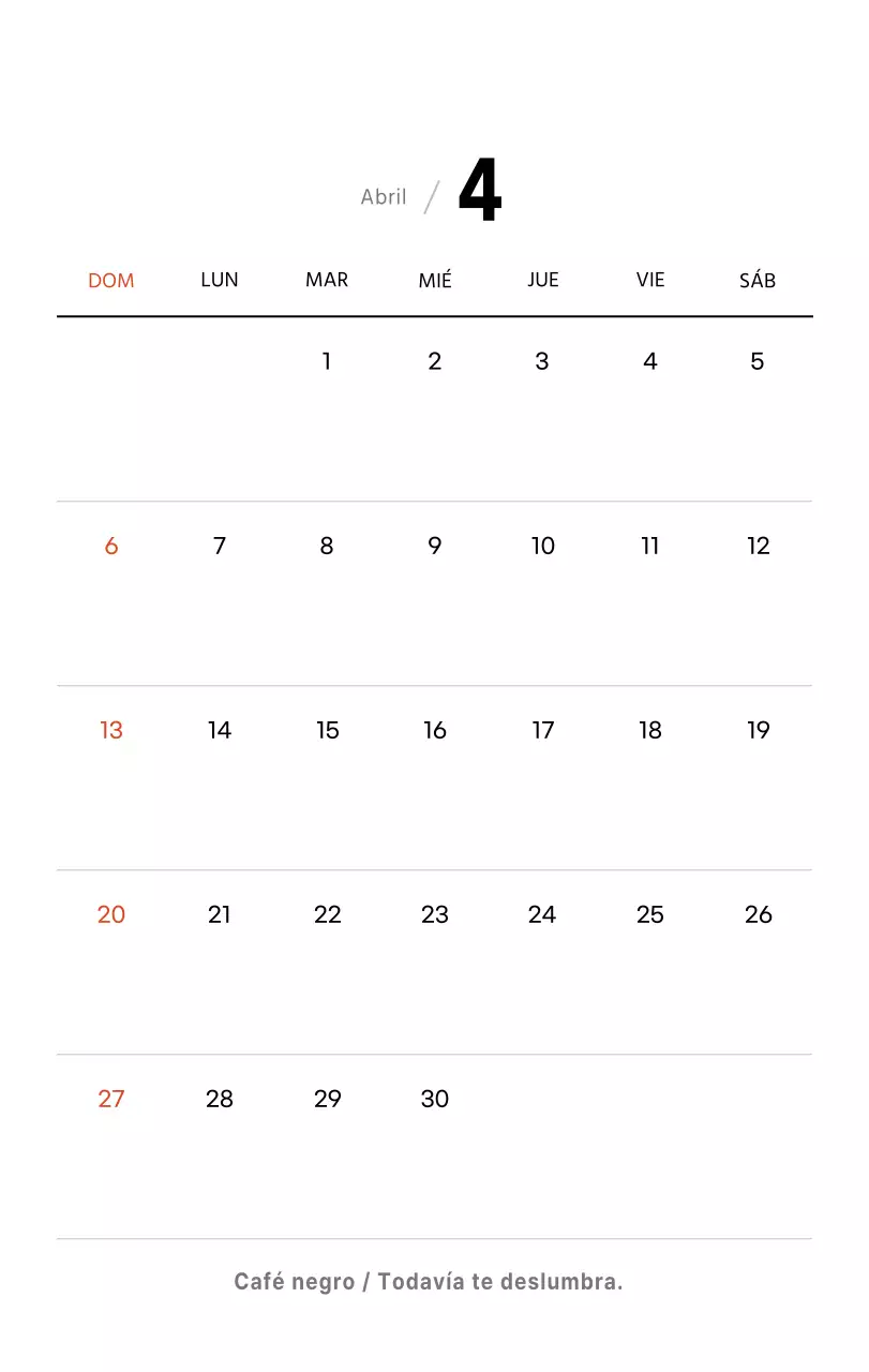 Sencillo calendario de sobremesa con fotos de cafés en tonos blancos