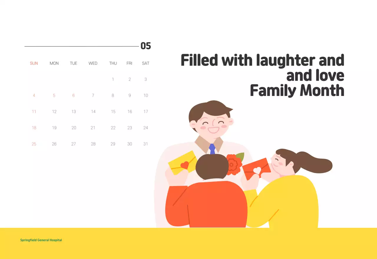 A holiday hospital with health and family themed illustrations and colorful accents