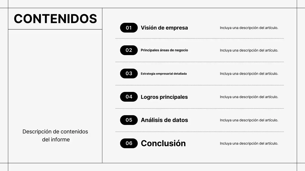 Descripción del informe Black Simple