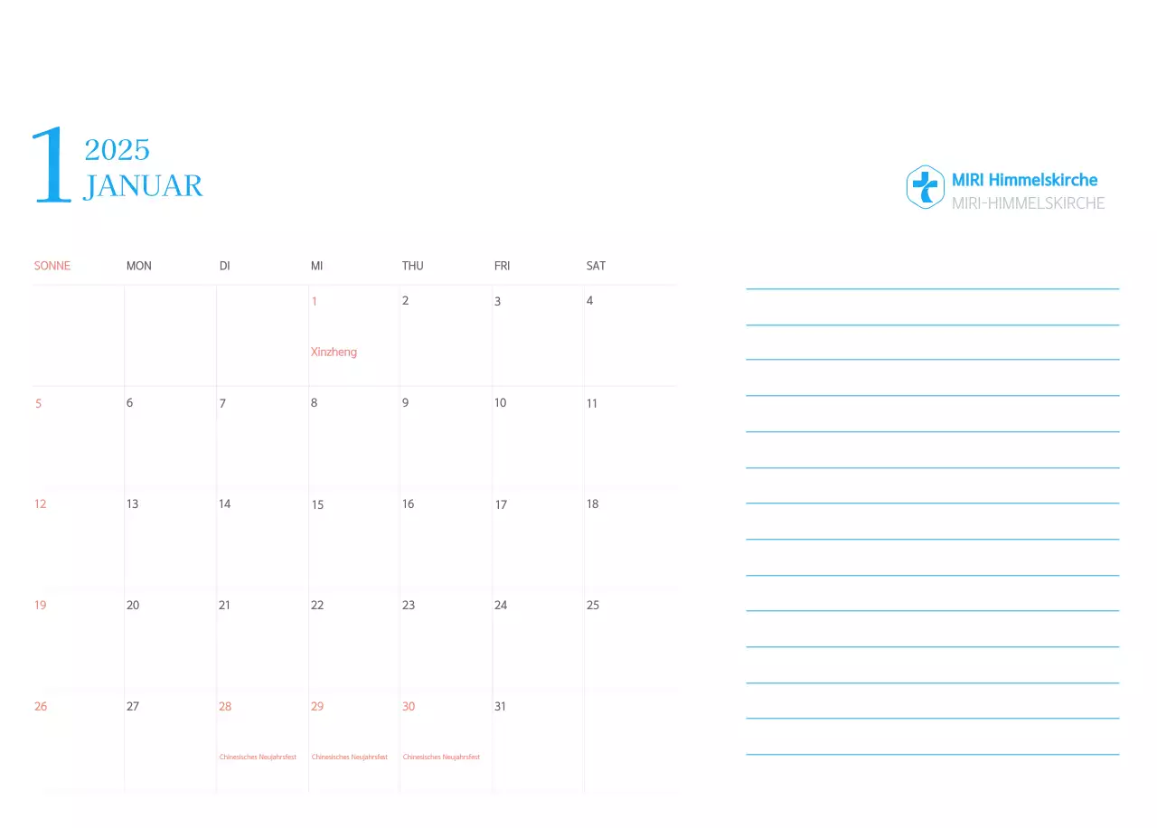 Blaues modernes Konzept Kirchenkalender