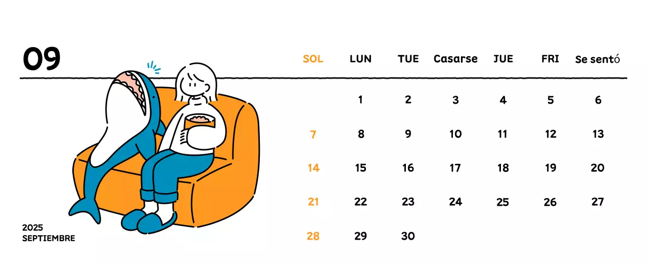 Calendario ilustrado con un bonito estilo de líneas