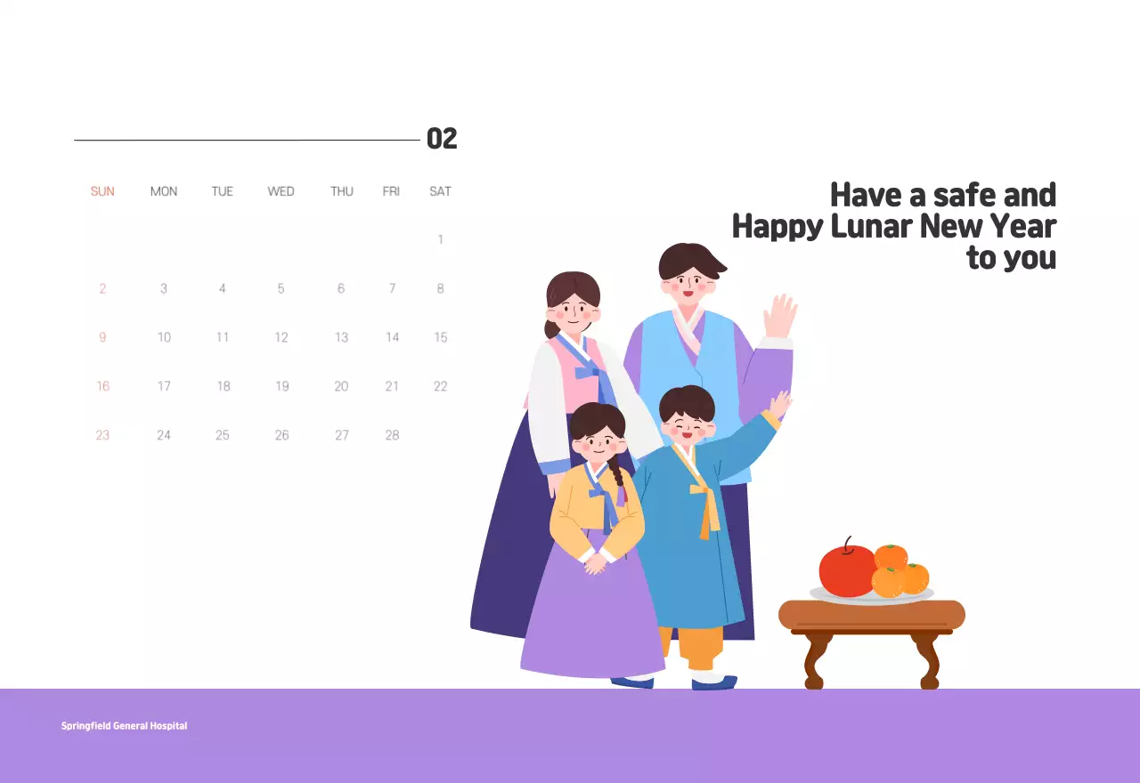 A holiday hospital with health and family themed illustrations and colorful accents