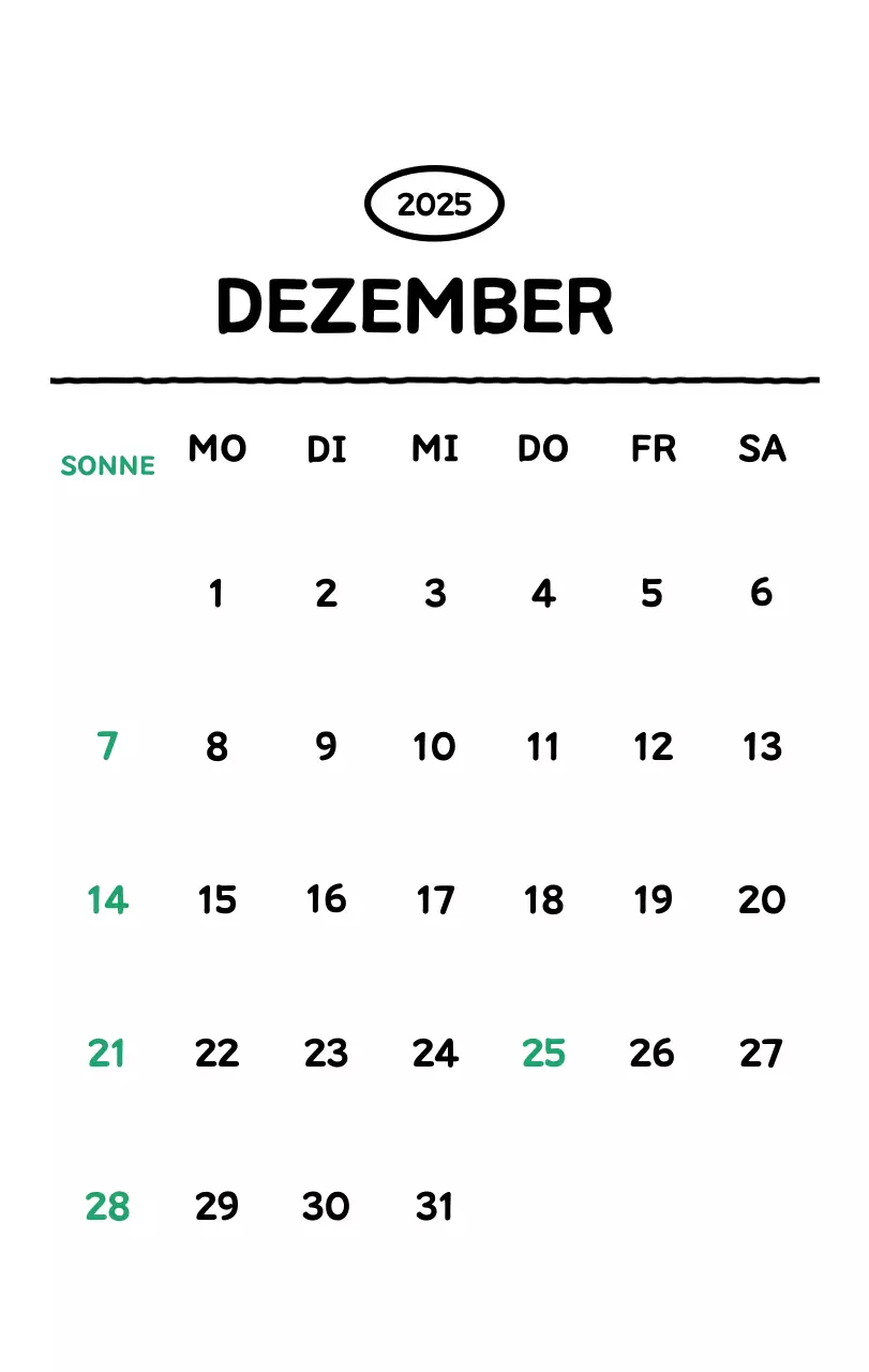 Illustrierter Kalender mit schönem Linienstil