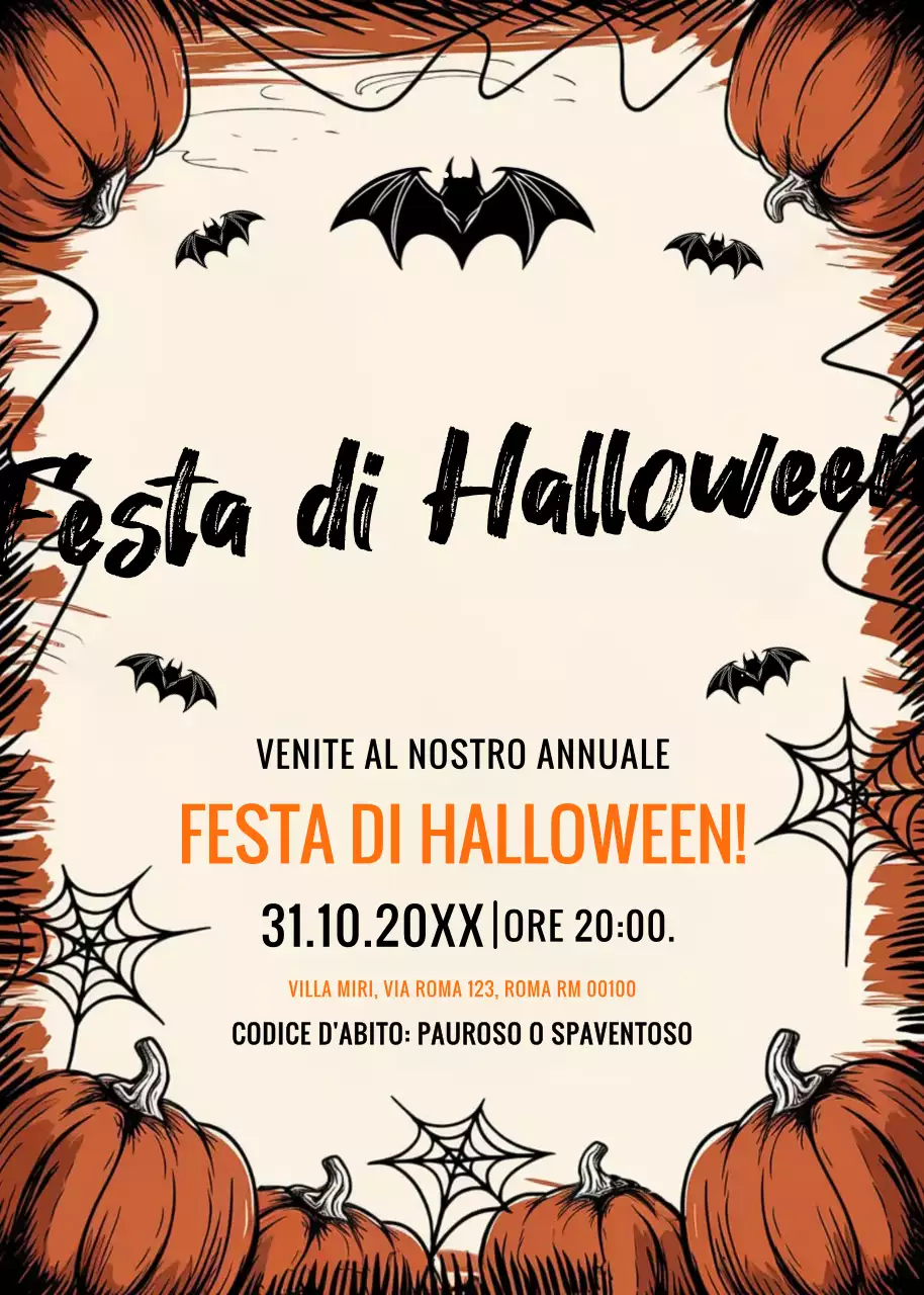 Invito alla festa di Halloween beige arancione nero