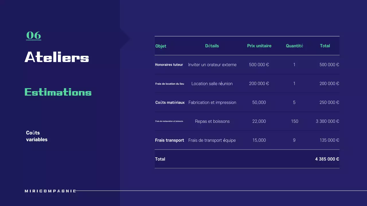 Proposition d'atelier simple en bleu marine et vert