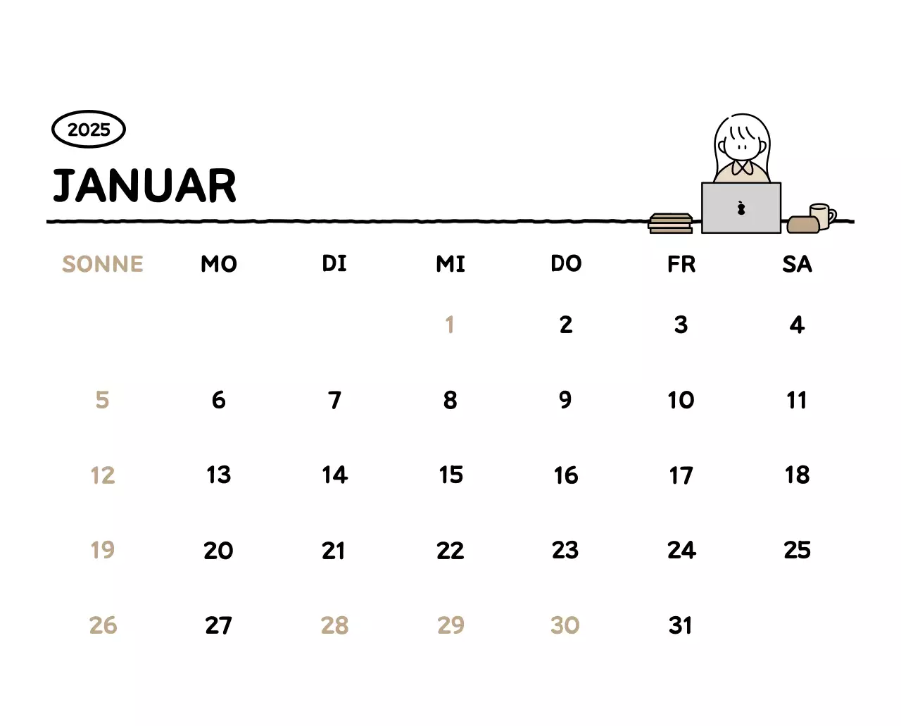 Illustrierter Kalender mit schönem Linienstil
