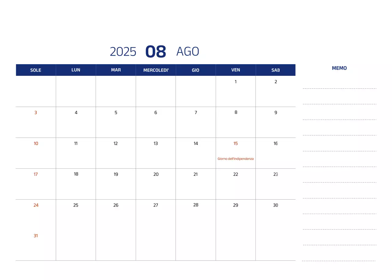 Calendario semplice con illustrazioni blu e pulite
