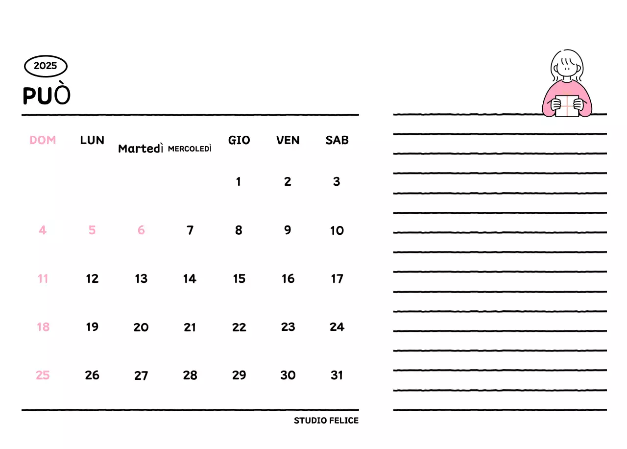 Calendario illustrato con un grazioso stile di linee