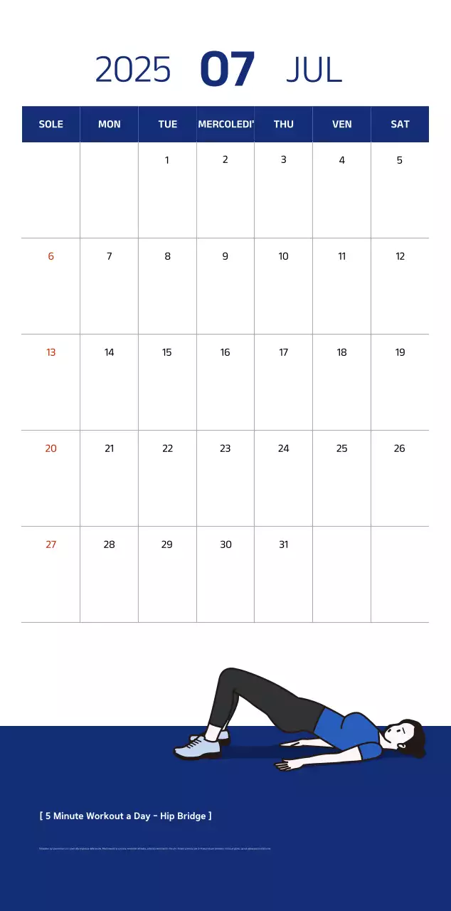 Calendario semplice con illustrazioni blu e pulite