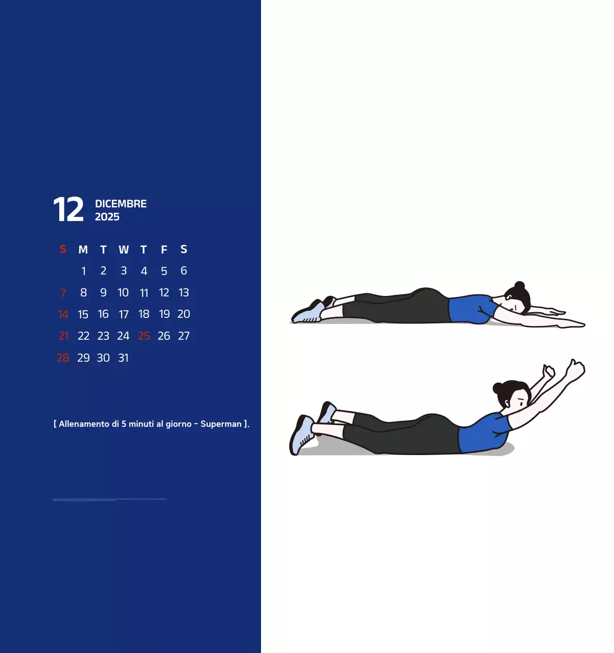 Calendario semplice con illustrazioni blu e pulite